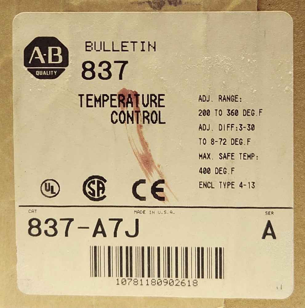 SEALED ALLEN BRADLEY 837 A7J Adjustable Range Temperature Range Temperature