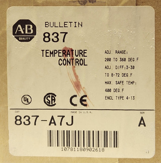SEALED ALLEN BRADLEY 837 A7J Adjustable Range Temperature Range Temperature