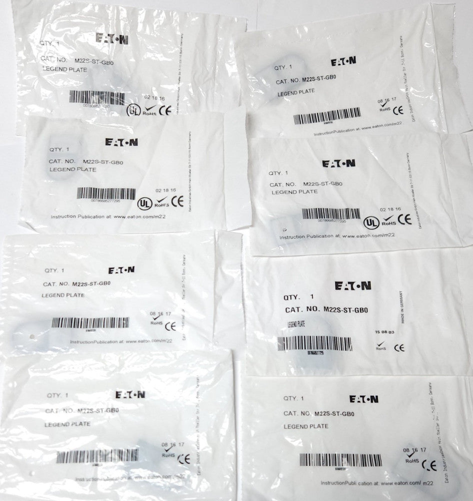 LOT OF 8 EATON CUTLER HAMMER M22S ST GB0 STOP Legend Plate M22S-ST-GB0