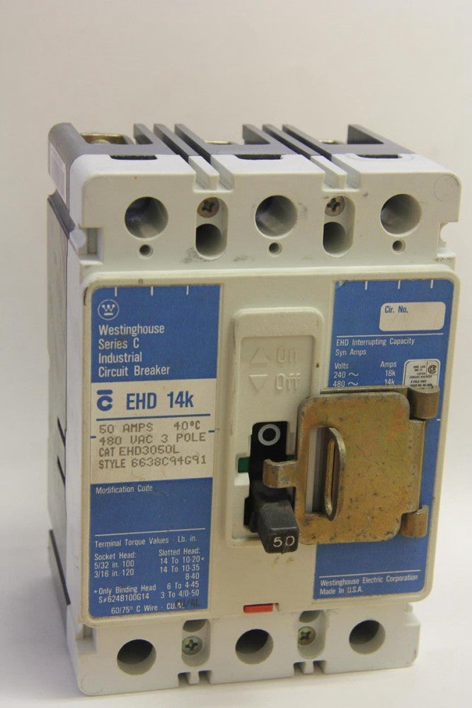 WESTINGHOUSE EHD3050L480VAC 3-Pole 50A  Industrial Circuit Breaker