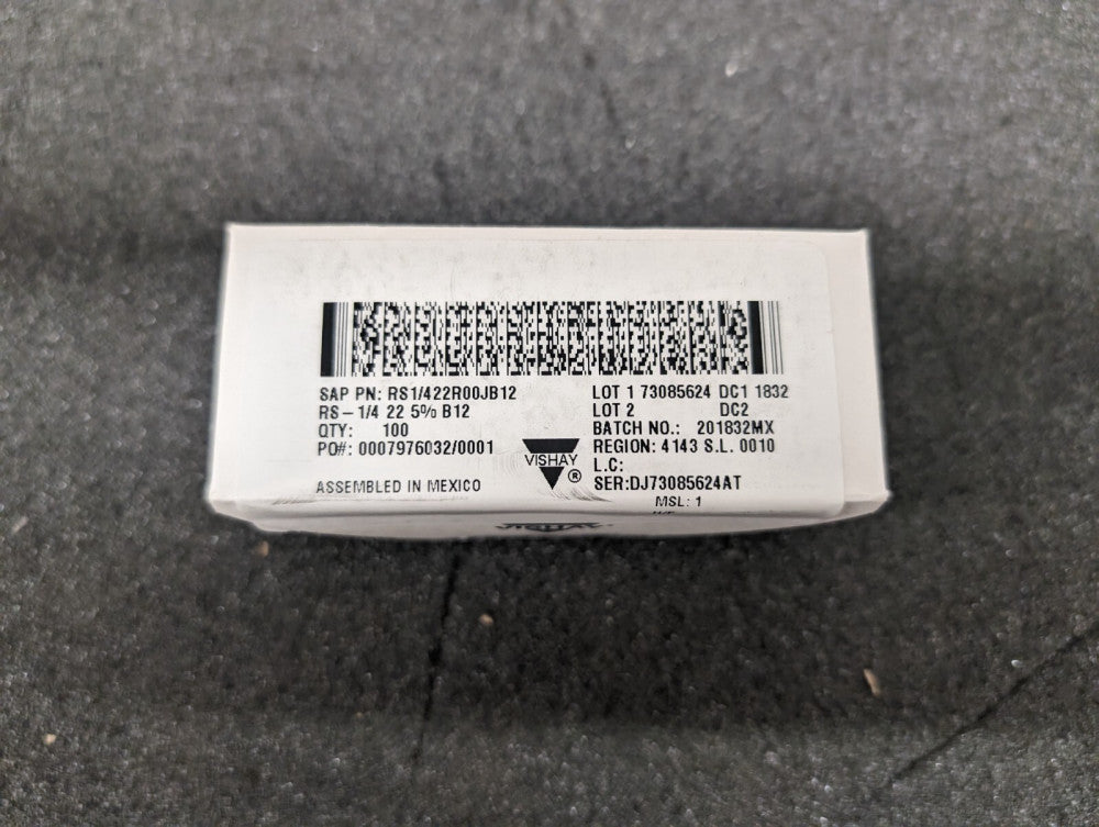 New, Vishay, RS1/422R00JB12, Res Wirewound 22 Ohm 5 percent 2/5W, Lot of 100pcs