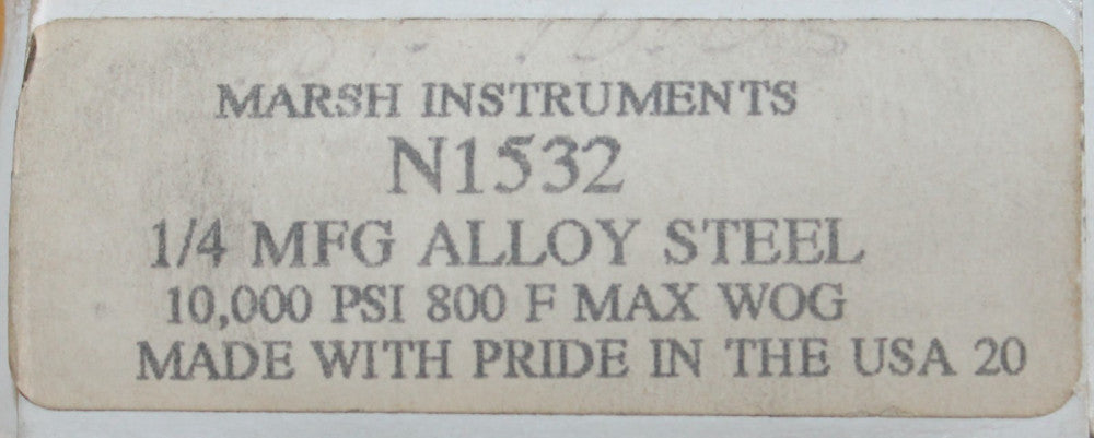 MARSH INSTRUMENTS N1532 67550012 10,000 PSI 800F Wog Max 1/4" Inlet Needle Valve