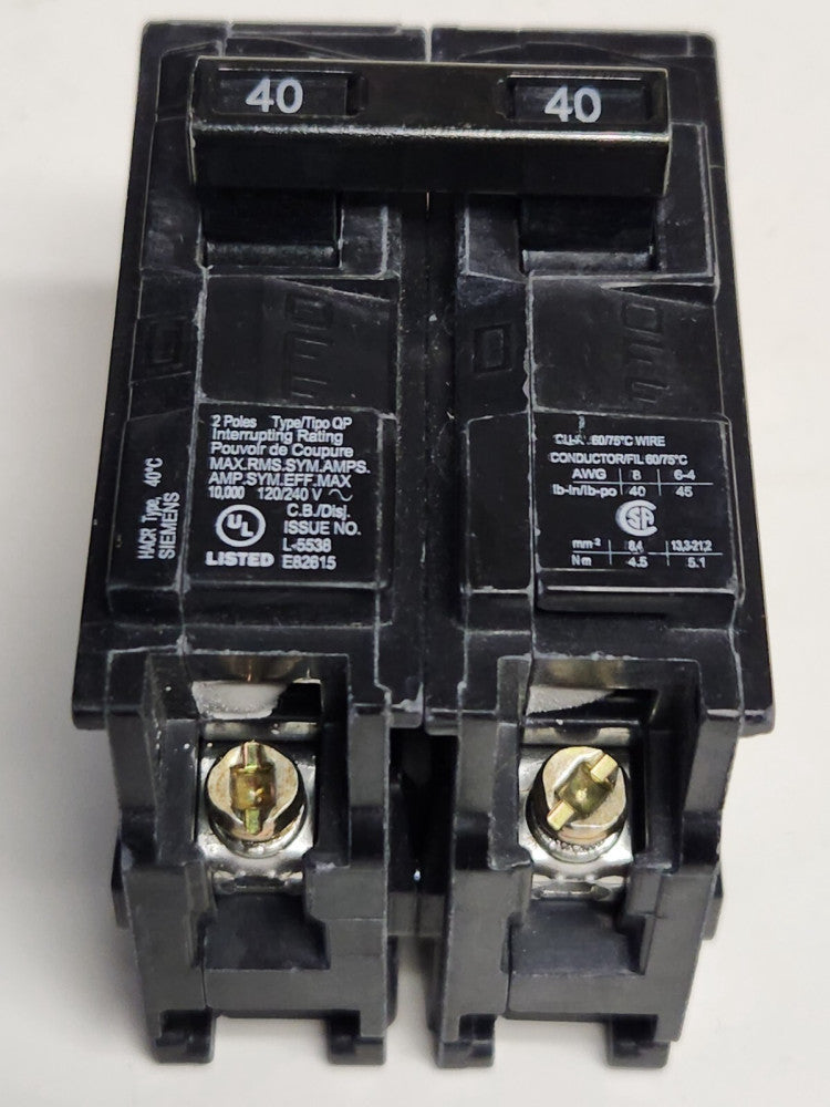 SIEMENS Q240 2 Pole 40 AMP Type QP Plug IN Circuit Breaker 120 240 VAC