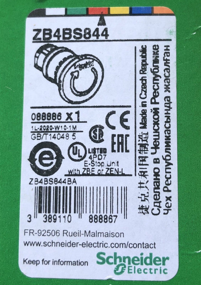 SCHNEIDER ELECTRIC ZB4 BS844 Red Mushroom Head Twist Releas Push Button Operator