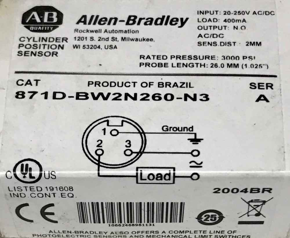 ALLEN BRADLEY 871D BW2N260 N3 Cylinder Position Sensor 20-250 VAC VDC Load 400mA
