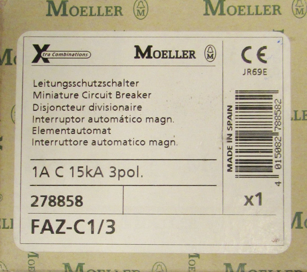 KLOCKNER MOELLER FAZ-C1/3 3 Pole 1 Amp X Pole Breaker FAZ C1 3 278858