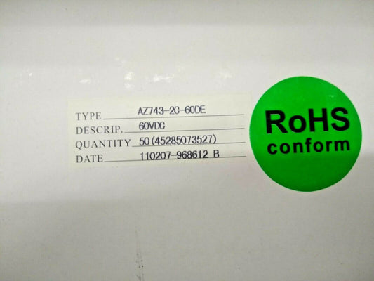 New, American Zettler, AZ743-2C-60DE, Relay, DPDT, 10A @ 250Vac, 60Vdc Coil