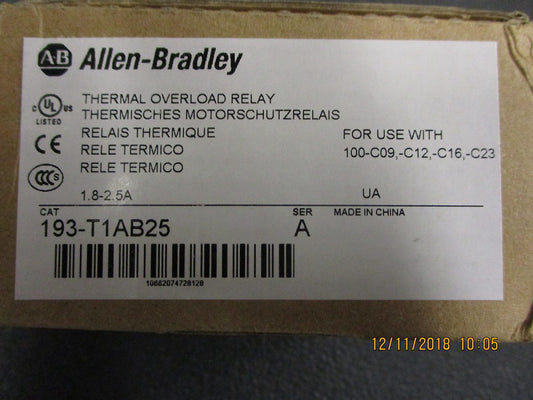 New, Allen-Bradley, 193-T1AB25  RELAY, THERMAL OVERLOAD, 1.6-2.4A 