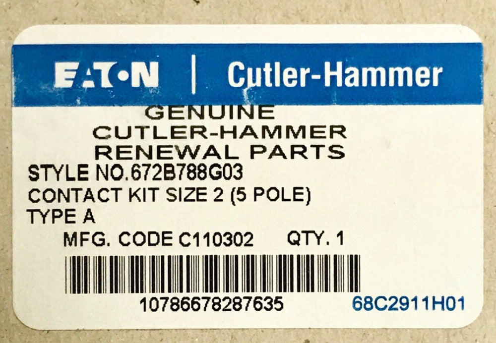 EATON CUTLER HAMMER 672B788G03 A200 A201 Size 2 Size 2.5  5 Pole Contact Kit