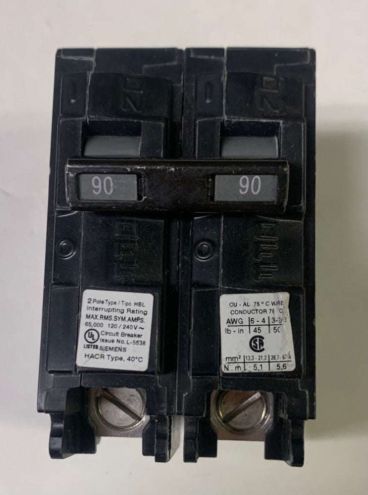 SIEMENS B290HH 2 Pole 90 AMP Type HBL Circuit Breaker Bolt In