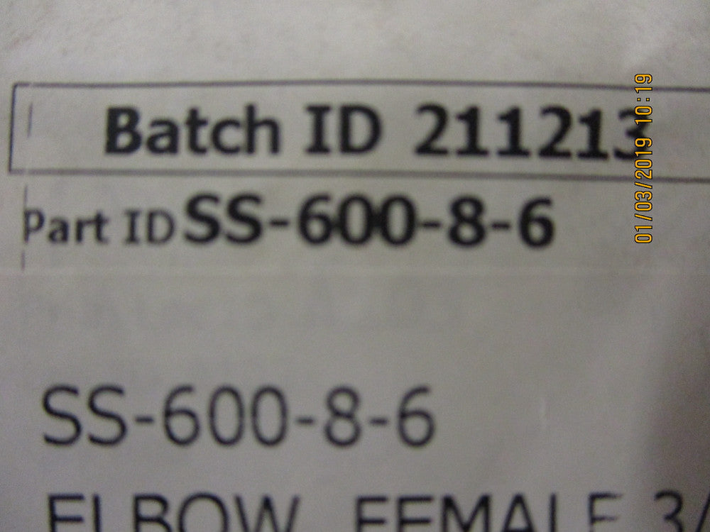 SS-600-8-6 Swagelok FEMALE ELBOW 3/8" OD TUBE 3/8" FNPT NNB BRAND NEW!