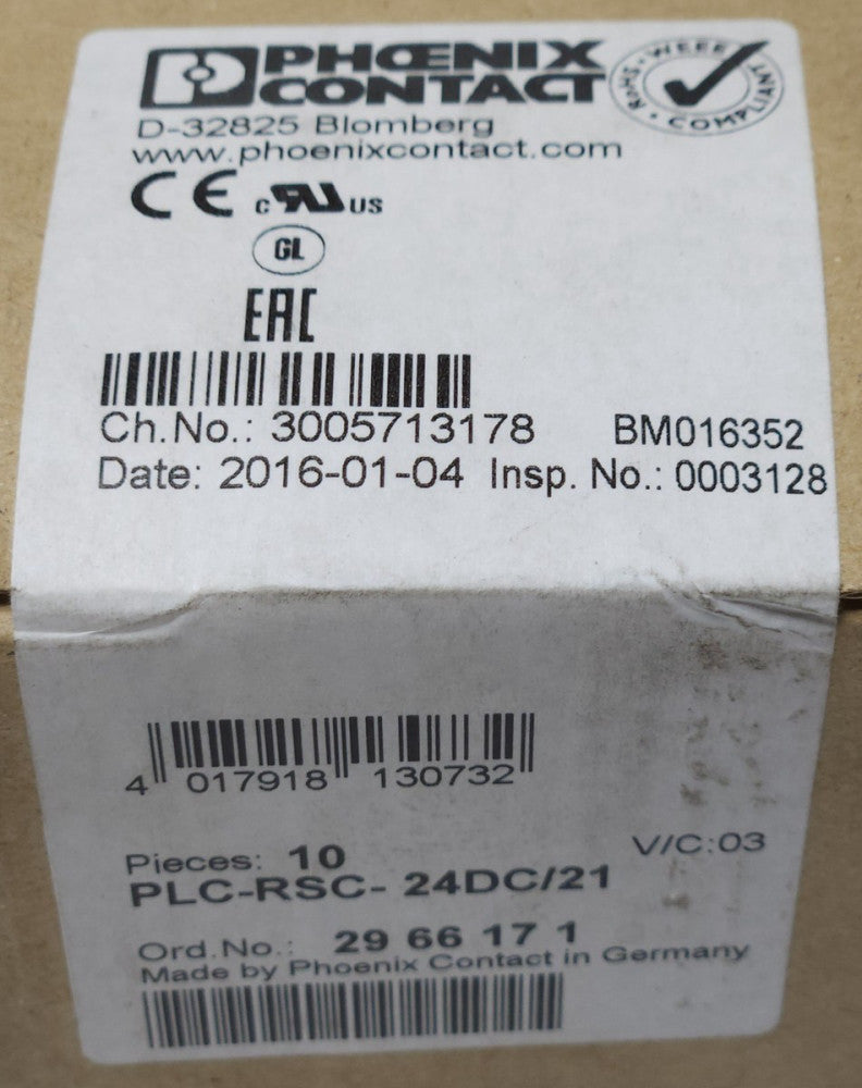 SEALED BOX OF 10 PHOENIX CONTACT PLC RSC 24DC/21 Type PLC Relay and Relay