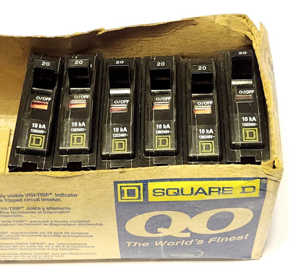 BOX OF 6 SQUARE D QOB120 Single Pole 20 AMP Type QO QOB Circuit Breaker 120 240