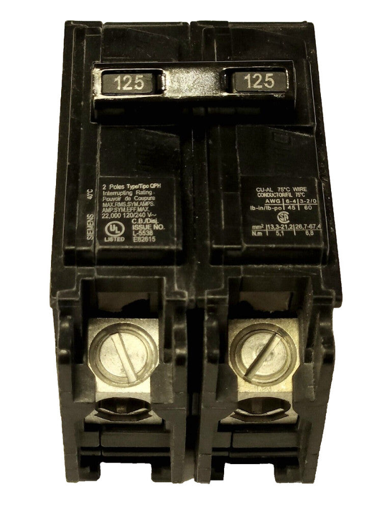 SIEMENS Q2125H 2 Pole 125 AMP Type QPH Circuit Breaker EQ9677