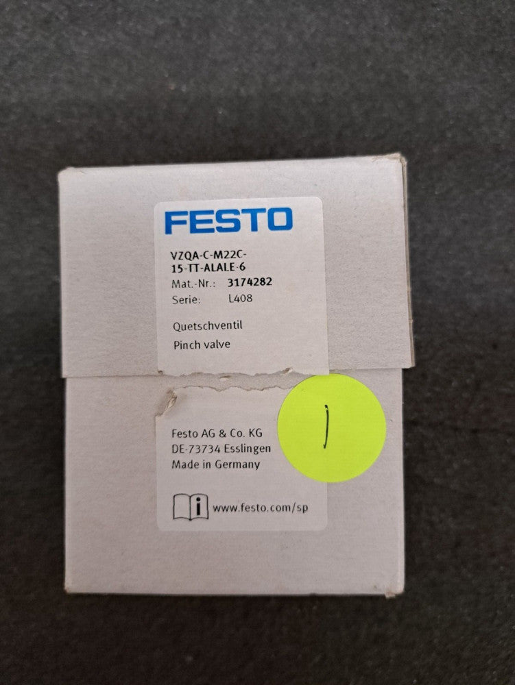 Used, Festo, VZQA-C-M22C-15-TT-ALALE-6, Pinch Valve