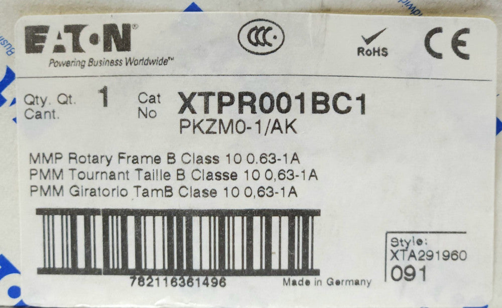 EATON MOELLER XTPR001BC1 MMP 0.63-1 AMP Rotary Manual Motor Protector PKZM0-1