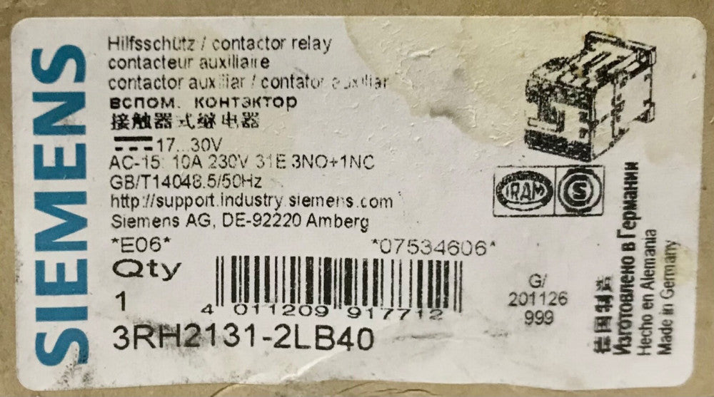 SIEMENS 3RH2131 2LB40 SIRIUS 17-30 VDC Contactor