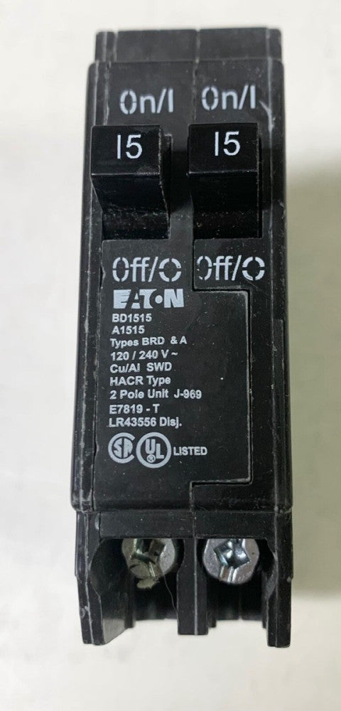 EATON CUTLER HAMMER BD1515 Type BR BRD 2 Single Pole 15 AMP Duplex