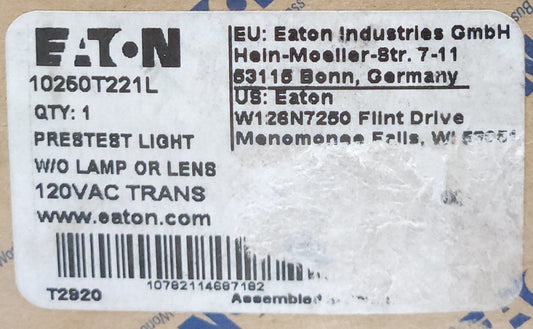 EATON CUTLER HAMMER 10250T221L 120 VAC Pretest Light 6.3 VAC VDC Lamp Bulb