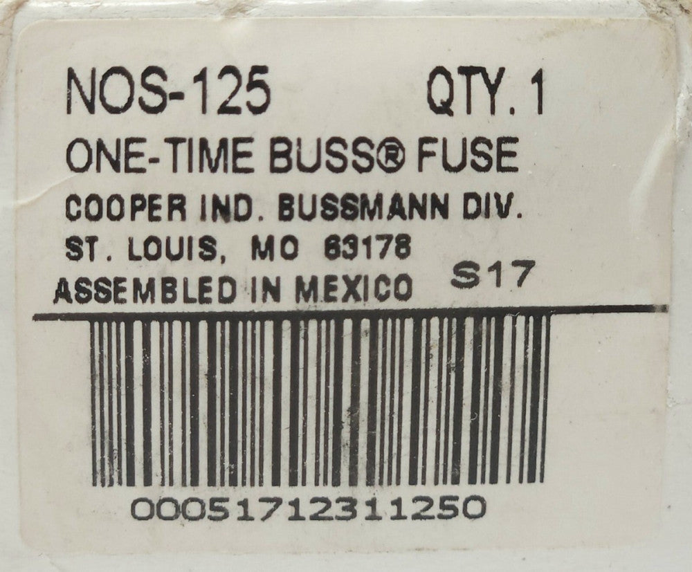 COOPER BUSSMANN NOS 125 600 VAC 125 AMP BUSS FUSE NOS-125