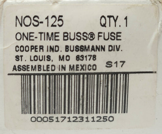 COOPER BUSSMANN NOS 125 600 VAC 125 AMP BUSS FUSE NOS-125