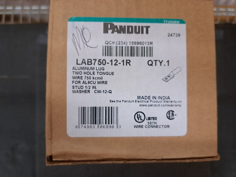 New, Panduit, LAB750-12-1R, Aluminum Compression Lug, 2 Hole, 750 Kcmil