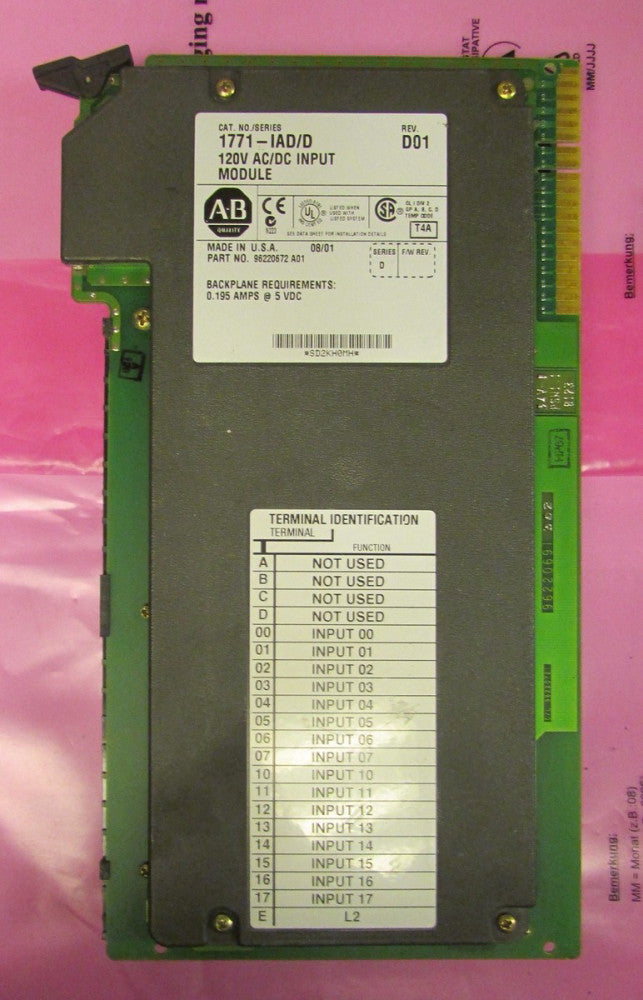 ALLEN BRADLEY 1771 IAD Series D Rev D01 120V Input Module