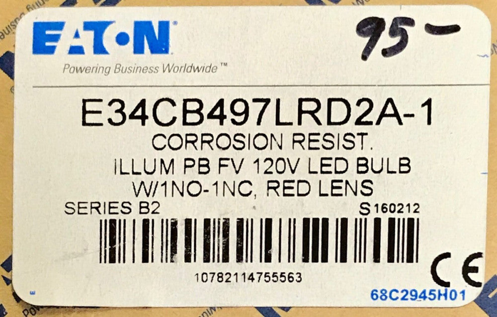 EATON CUTLER HAMMER E34CB497LRD2A 1 RED Illuminated LED Pushbutton 120 VAC 1 NO