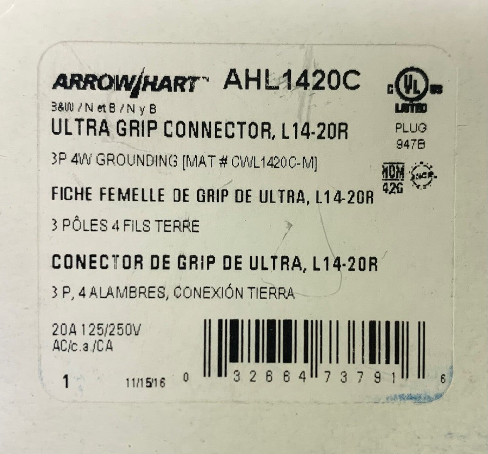 EATON ARROW HART AHL1420C 20 AMP 125 250 VAC Cord Connector L14-20R 