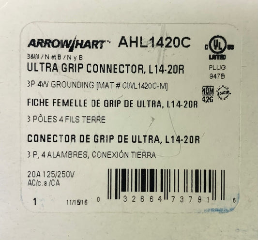 EATON ARROW HART AHL1420C 20 AMP 125 250 VAC Cord Connector L14-20R 