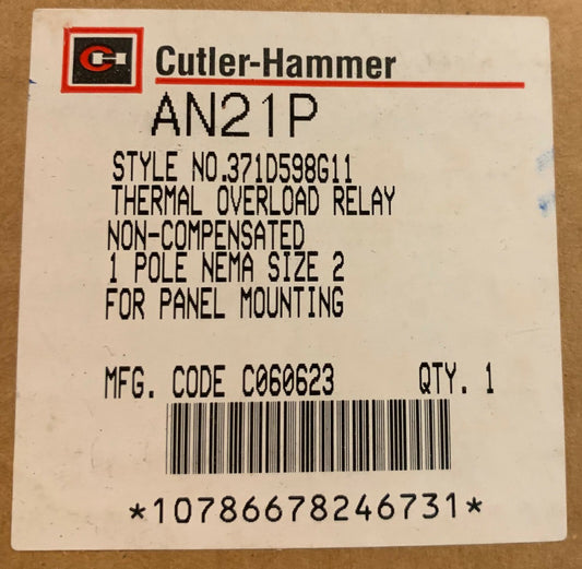 CUTLER HAMMER AN21P Single Pole A200 Size 2 Panel Mount Overload Relay