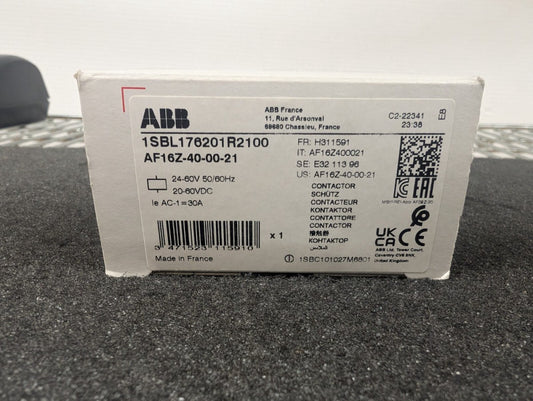 New, ABB, AF16Z-40-00-21, 1SBL176201R2100 4P Contactor, 24-60Vac, 20-60V