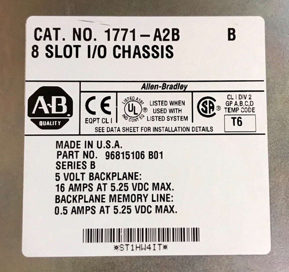 ALLEN BRADLEY 1771-A2B Series B 8 Slot PLC RACK I/O Chassis 1771 A2B