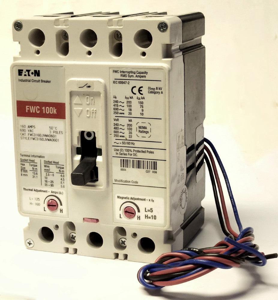 EATON FWC3160JVWA0601 3 Pole 125-160 AMP FWC Circuit Breaker FWC3160 1A 1B