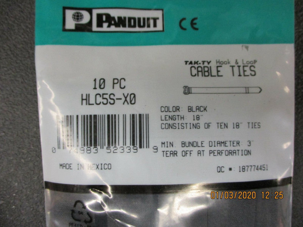 Panduit - HLC5S-X0 - Hook and Loop Cinch Cable Tie, 18-Inch, Black (10-Pack)