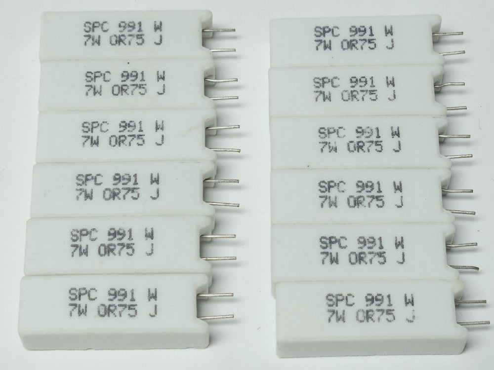 LOT OF 12 SPC 991 W 7W 0R75 J 7 Watt 0.75 ohm Ceramic POWER Resistor ± 5% Tolera
