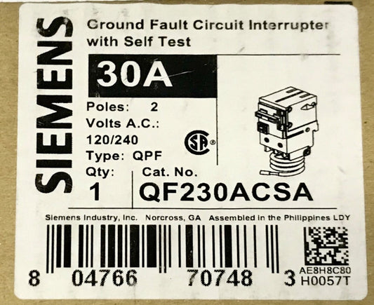 SIEMENS QF230ACSA 2 Pole 30 AMP Type QPF Ground Fault Circuit Breaker 120 240 V