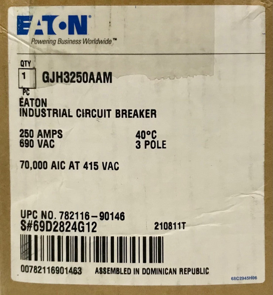 EATON GJH3250AAM 250 AMP Type GJH Circuit Breaker 690 VAC