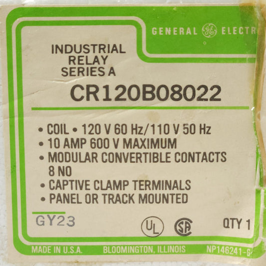 GENERAL ELECTRIC CR120B08022 Industrial Control Relay 120 VAC Coil 600 VAC Rated