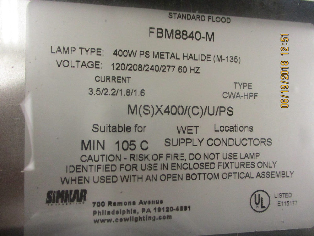 FBM8840-M Simkar FB 400W PSMH HID 4-Tap Standard Flood Light Fixture BRAND NEW!