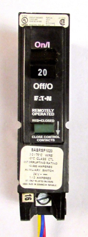 EATON CUTLER HAMMER BA BAB Remote Operated Breaker Single Pole 20A BABRSP1020