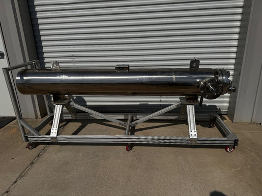 2002 Yula Sanitary Heat Exchanger WCV-20-84AAS. 89" Long 12" diameter.