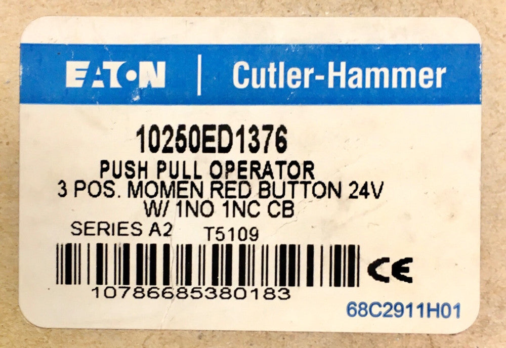 EATON CUTLER HAMMER 10250ED1376 RED Illuminated Push Pull Pushbutton 3 Position