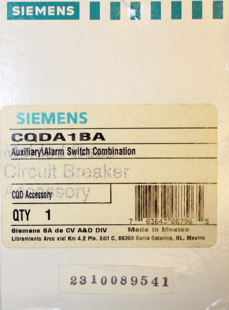 SIEMENS Auxiliary Alarm Switch CQD Breaker Accessory CQDA1BA