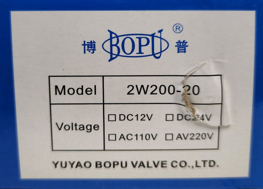 BOPU YUYAO Model 2W 200 20 Electric Solenoid Valve 24 VDC 3/4" NPT