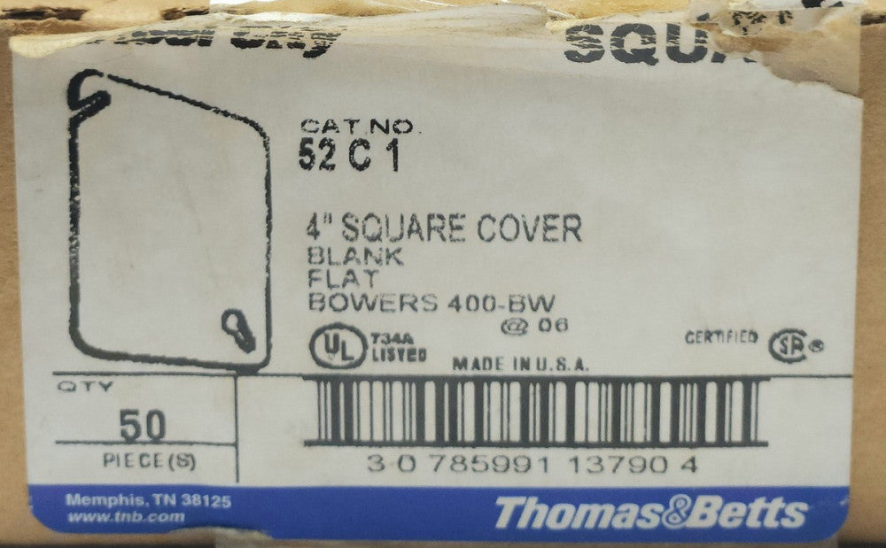 BOX OF 14 STEEL CITY THOMAS & BETTS 52C1 4" Square Cover Flat Bowers 400-BW