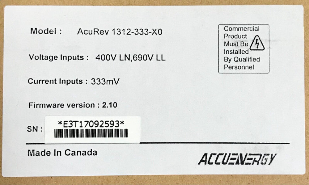 ACCUENERGY Acurev 1312 333 XO 400v LN 690v LL 33mv Energy Meter Firmware 2.10