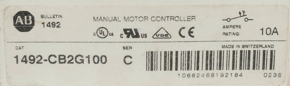 ALLEN BRADLEY 1492 CB2G100 2 Pole 10 AMP Manual Controller 1492 CB2 G 100 277