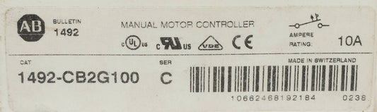 ALLEN BRADLEY 1492 CB2G100 2 Pole 10 AMP Manual Controller 1492 CB2 G 100 277