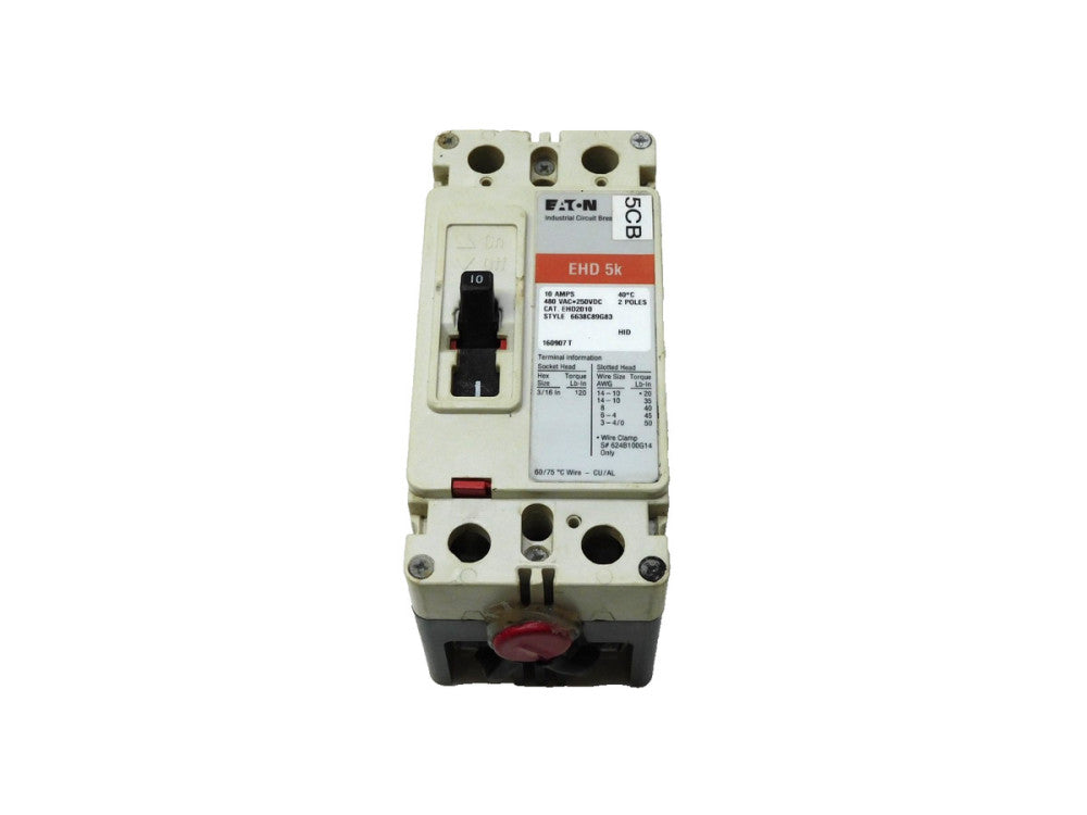 Eaton EHD5K Industrial Circuit Breaker 10A 2P 480Vac 250Vdc EHD20101